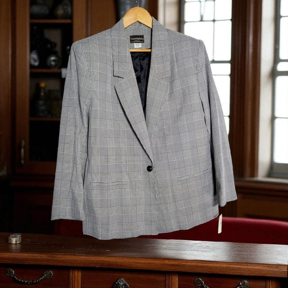 Haberdashery Leslie Fay Women's Sz 18 Gray Plaid Blazer NWT Vintage